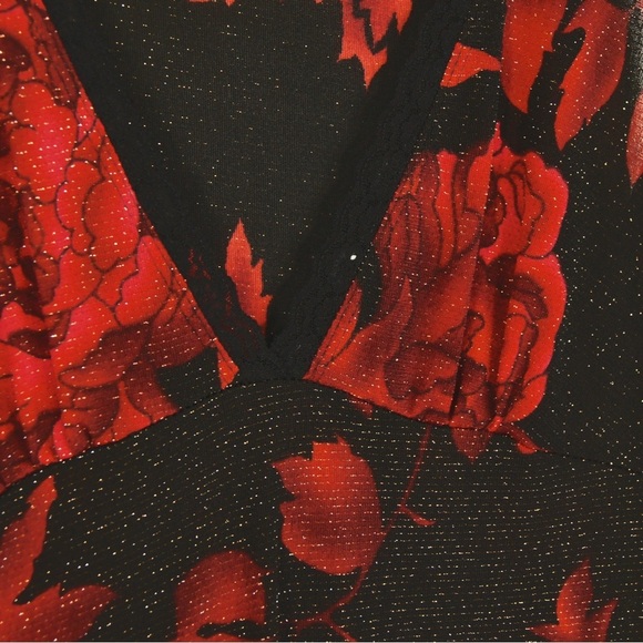 Vintage 90s Le Chateau Rose Floral Black Midi Dress - Picture 5 of 7